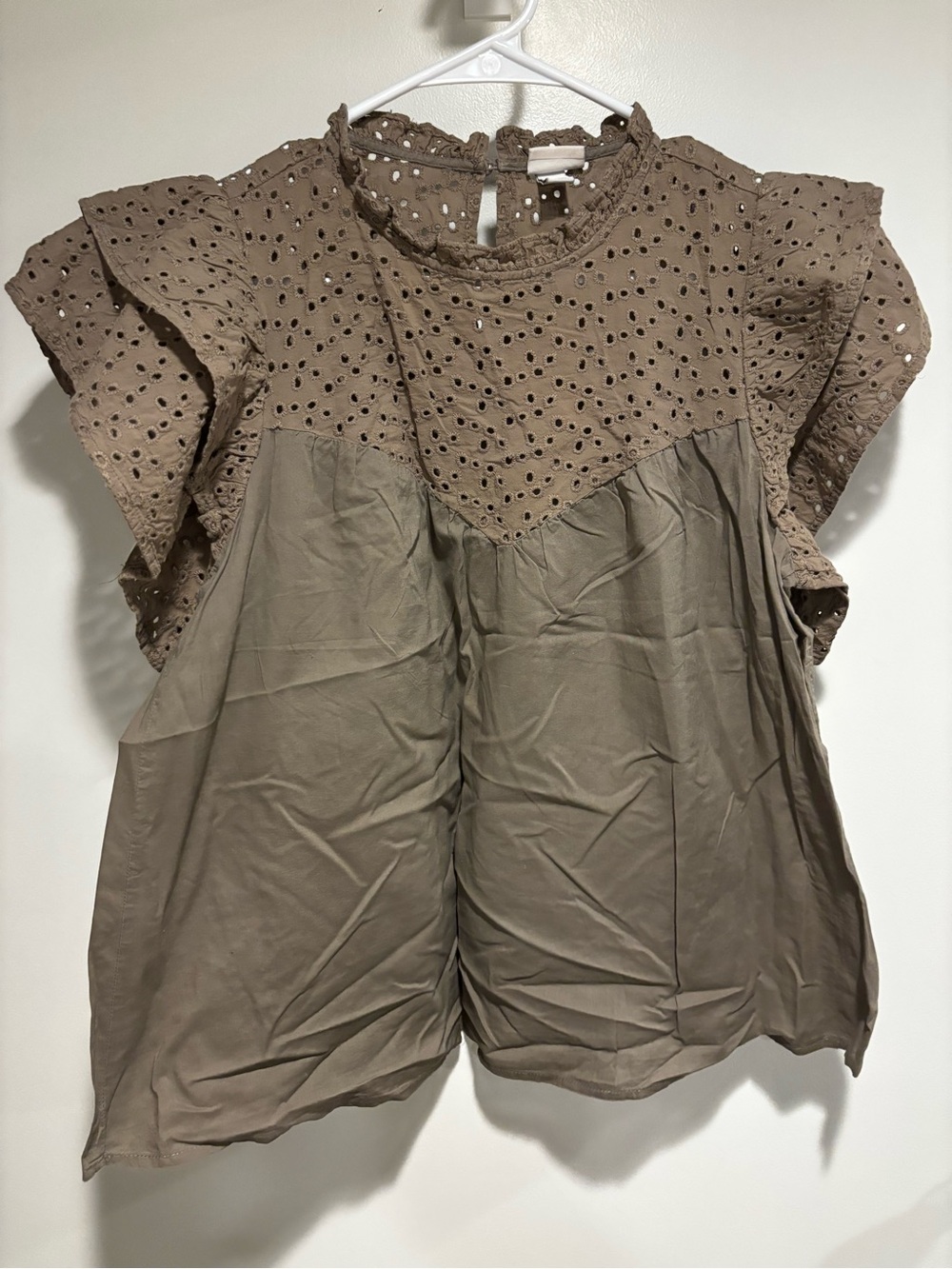 A New Day Eyelet Ruffle Sleeve 100% Cotton Top Medium